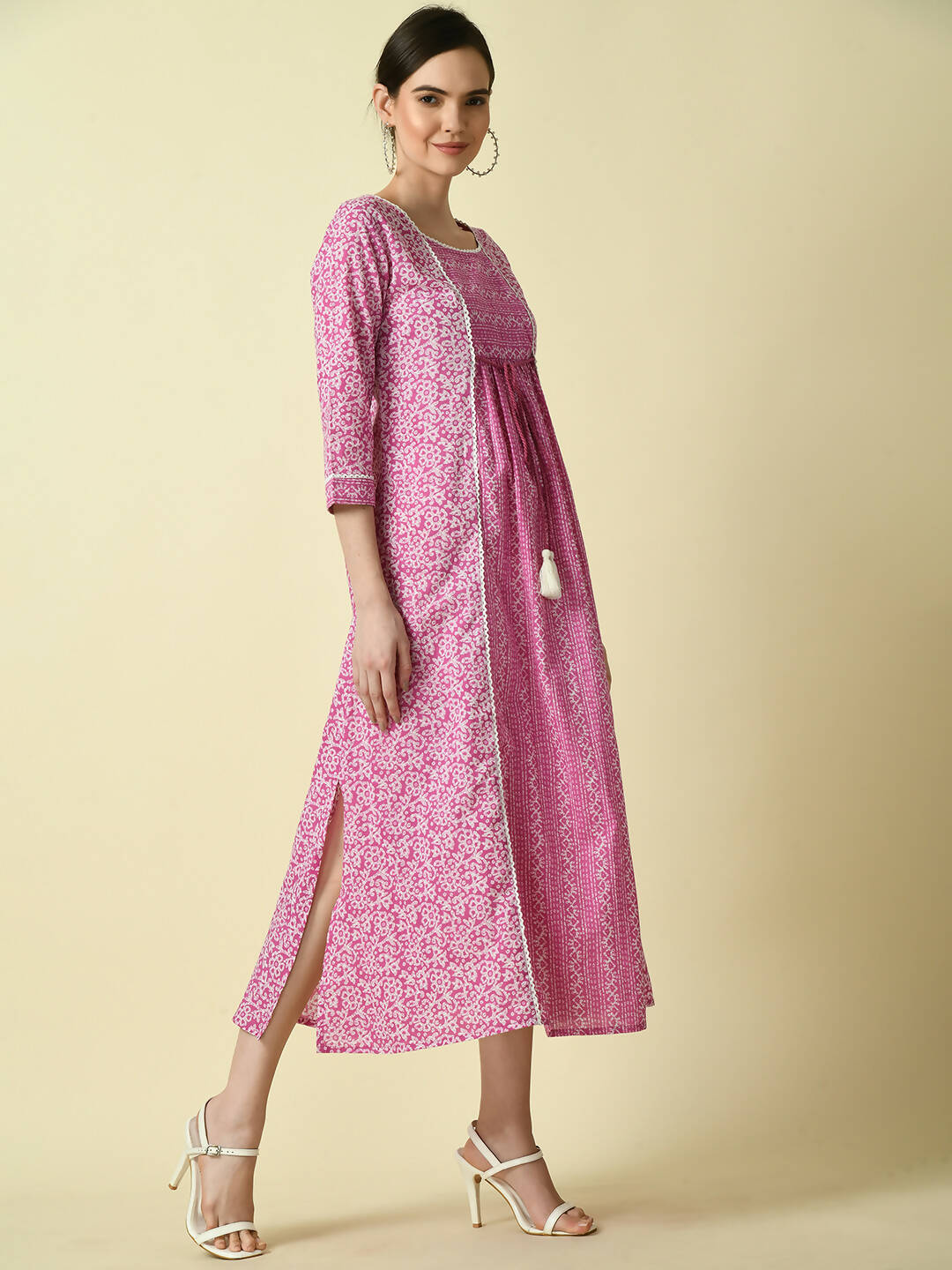 Myshka Women's Pink Floral Printed Gown Dress - Distacart