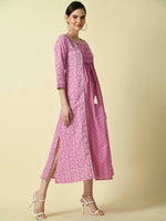 Thumbnail for Myshka Women's Pink Floral Printed Gown Dress - Distacart