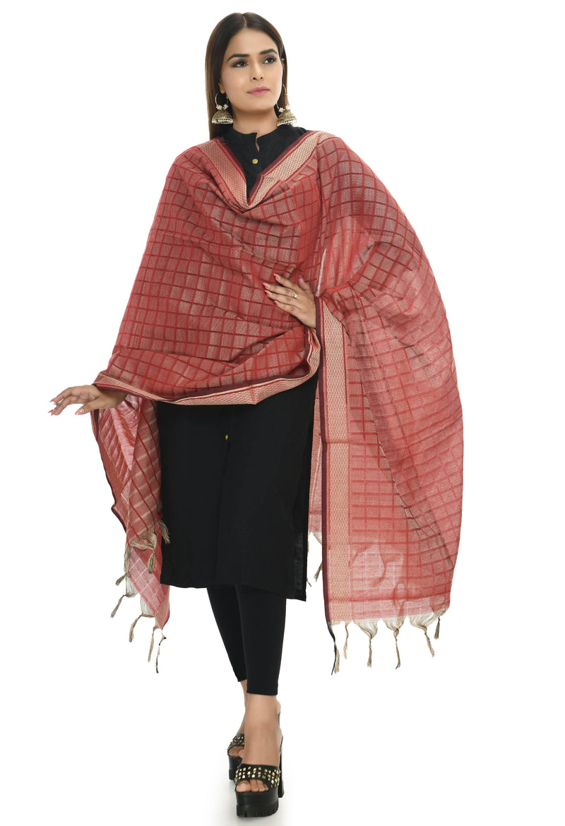 Mominos Fashion Moeza Handloom Cotton Maroon Dupatta For Women - Distacart