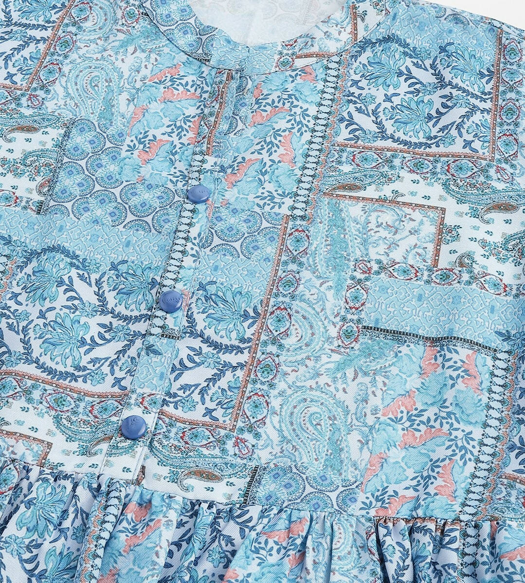 Light Blue Poly Rayon Digital Printed A-line Top - Tarini - Distacart