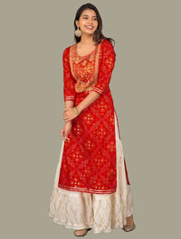 Thumbnail for Indian Clothing Women's Red Printed Kurta with Sharara - NOZ2TOZ