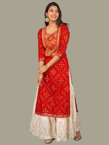 Indian Clothing Women's Red Printed Kurta with Sharara - NOZ2TOZ