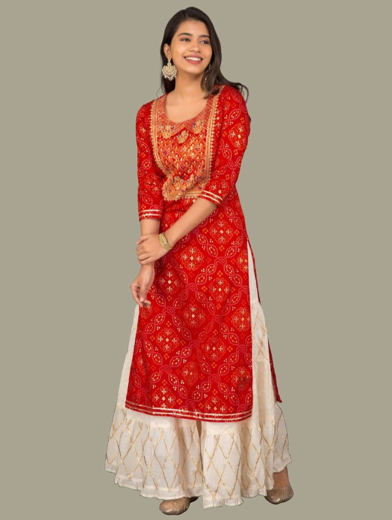 Indian Clothing Women&#39;s Red Printed Kurta with Sharara - NOZ2TOZ