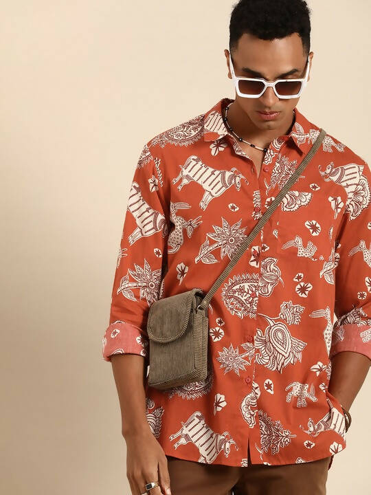 Orange Men Pure Cotton Relaxed Opaque Printed Casual Resort Shirt - Mahotsav - Distacart