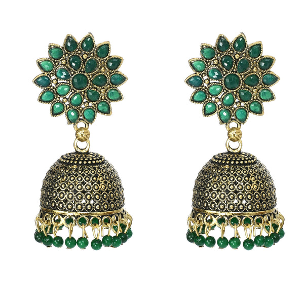 Mominos Fashion Johar Kamal Beautiful Kundan Work Jhumka With Green Beads - Distacart
