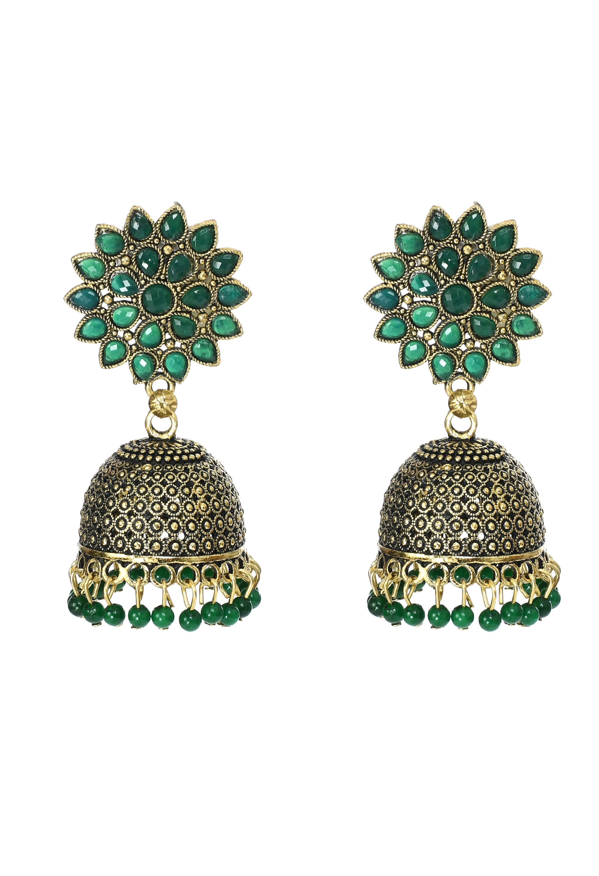Mominos Fashion Johar Kamal Beautiful Kundan Work Jhumka With Green Beads - Distacart