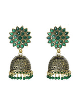 Thumbnail for Mominos Fashion Johar Kamal Beautiful Kundan Work Jhumka With Green Beads - Distacart
