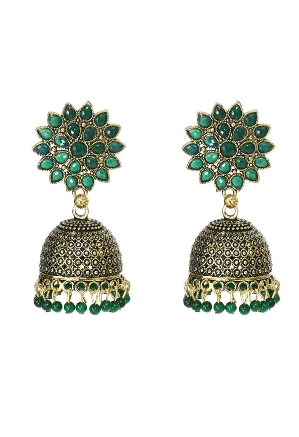 Mominos Fashion Johar Kamal Beautiful Kundan Work Jhumka With Green Beads - Distacart