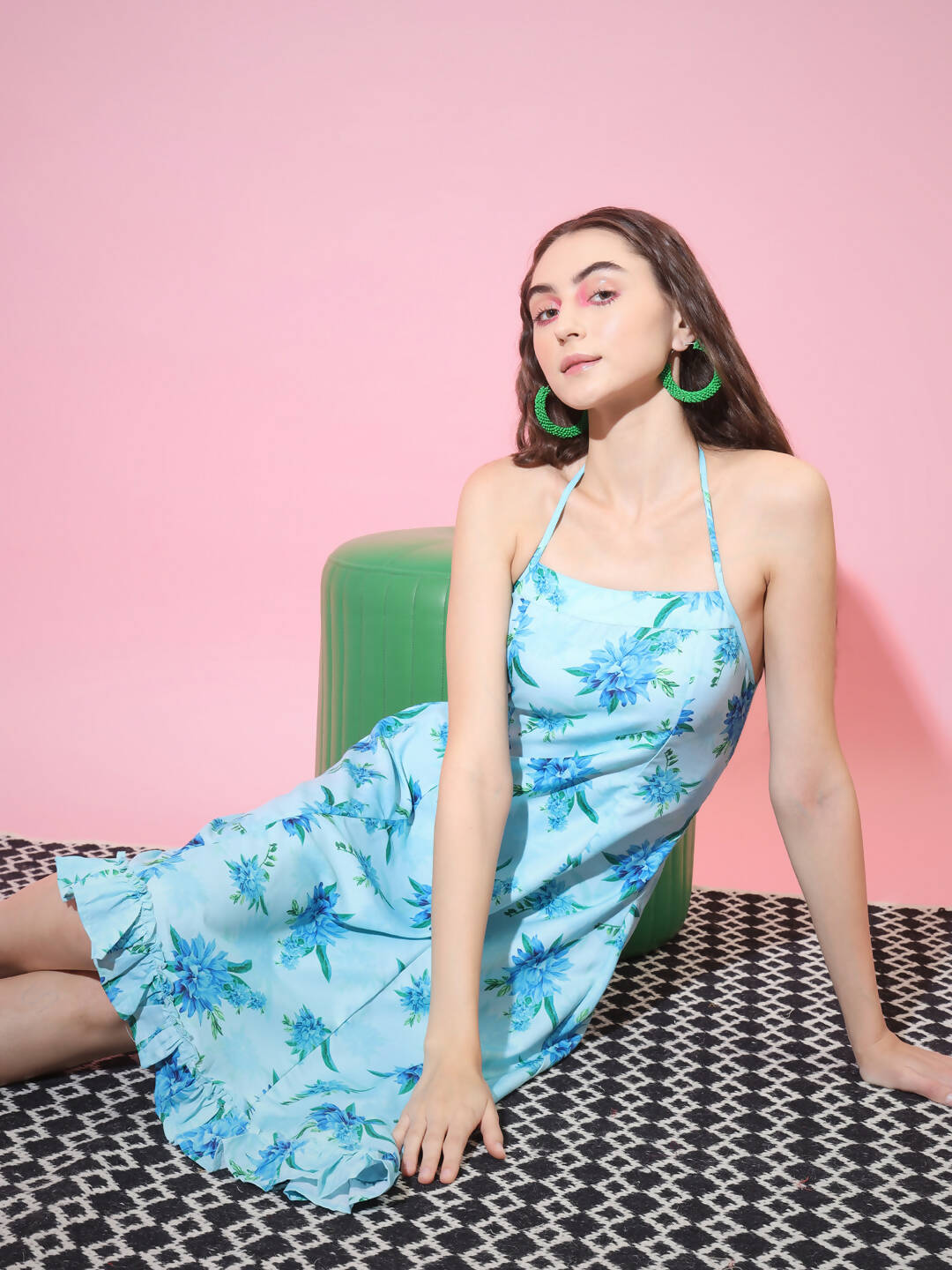 Myshka Women's Blue Floral Printed Fit and Flare Dress - Distacart