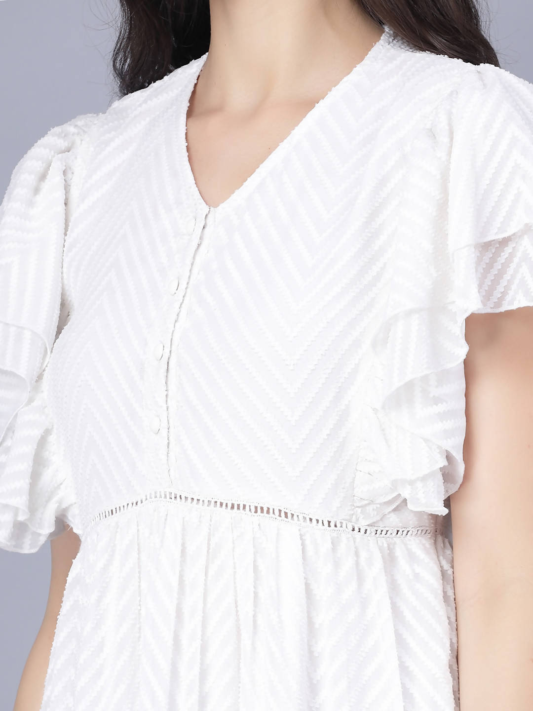 Myshka Georgette Solid Short Sleeve V Neck White Women Dress - Distacart