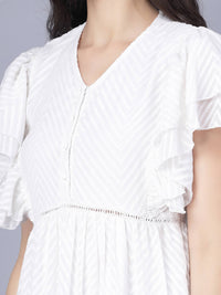 Thumbnail for Myshka Georgette Solid Short Sleeve V Neck White Women Dress - Distacart