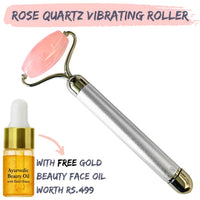 Thumbnail for Natural Vibes Rose Quartz Vibrating Face Massage Roller with Free Gold Beauty Elixir Oil - Distacart