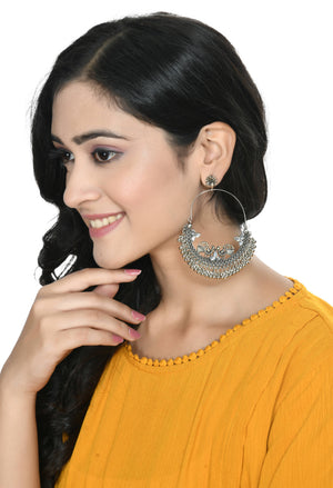 Mominos Fashion Johar Kamal Silver Peacock Design Chandbali Earrings - Distacart