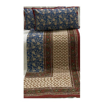 Thumbnail for Clovers & Crafts Hand Block Kalamkari King Size Bedsheet With 2 Pillow Covers (KAL B) - Distacart