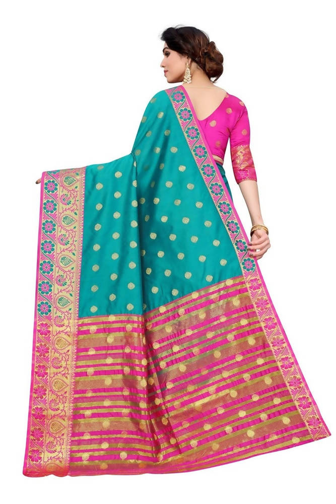 Vamika Cotton Rich Silk With Jacquard Weaving Rama Green Saree
