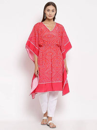 Thumbnail for Myshka Women's Pink Cotton Printed 3/4 Sleeve V Neck Casual Kaftan