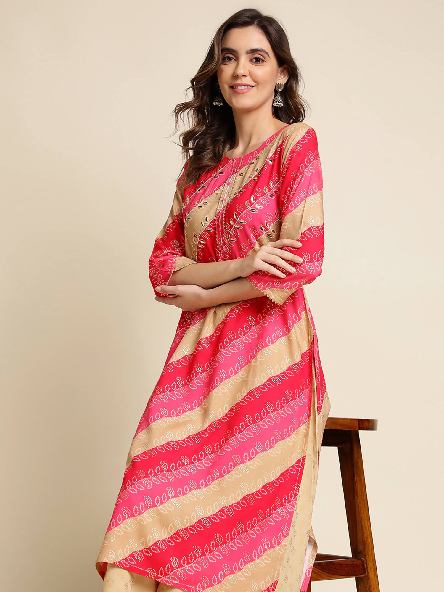 Pink Rayon Floral Printed Straight Fit Kurta - Prasuti - Distacart