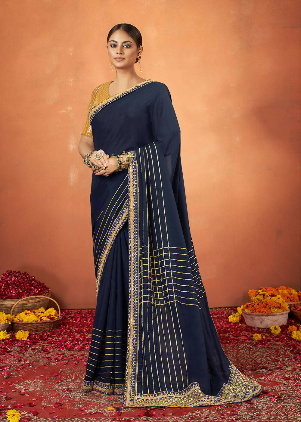 Blue Crepe Silk Woven Design Saree With Unstitched Blouse Piece - Norita Royal Pradha - Distacart