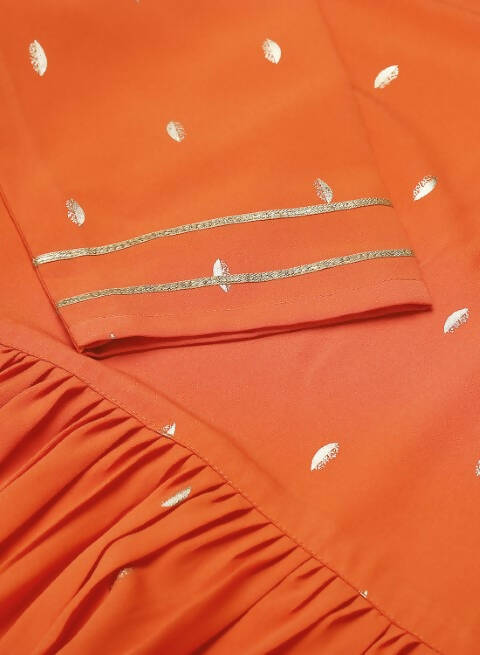 FIORRA Women's Orange Poly Crepe Flared Kurta With Dupatta - Distacart