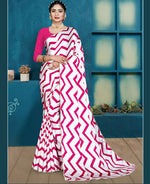 Thumbnail for Pink Japan Satin Stripe Printed Saree With Unstitched Blouse Piece - Laavanya - Distacart