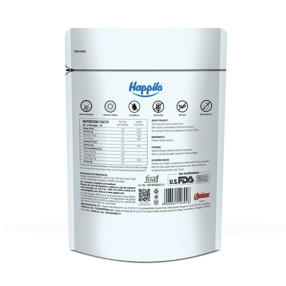 Happilo Natural Whole Cashews-Marvel Captain America Edition - Distacart