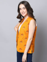Thumbnail for Even Apparels Yellow Viscose Rayon Open Front Waistcoat - Distacart