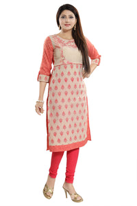 Thumbnail for Snehal Creations Flamboyant Tomato And Beige Cotton Printed Tunic - Distacart