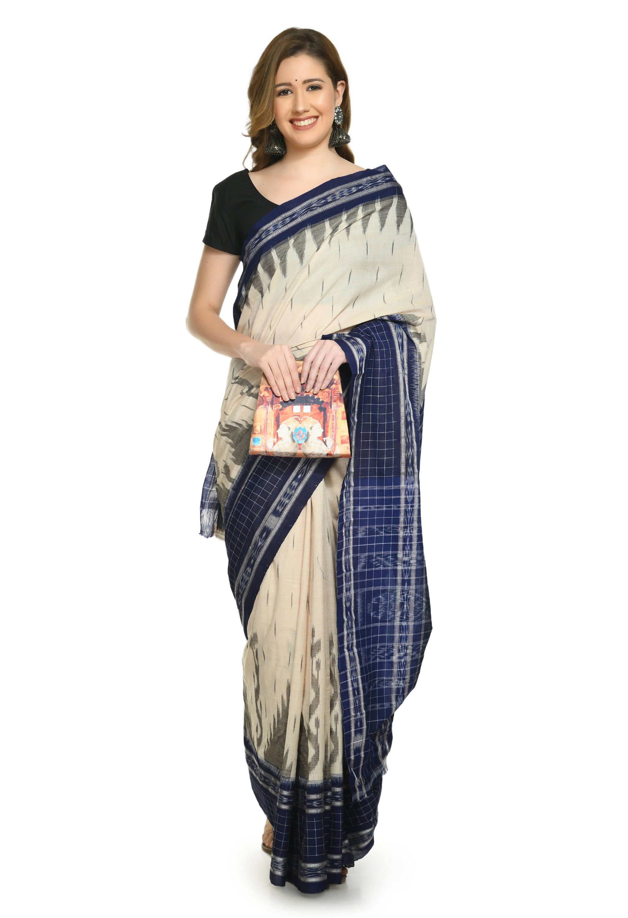 Vamika Sambalpuri Ikat Cotton Scot Dali Tasrite & Blue Saree - Distacart