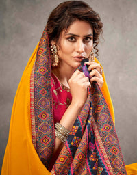 Thumbnail for Yellow Satin Silk Zari, Cord And Sequins Embroidery Saree - Norita Arinya - Distacart