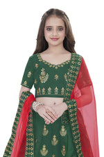 Thumbnail for Dwiden Green Kamal Tafetta Sattin Semi-Stitched Girl's Lehenga Choli - Distacart