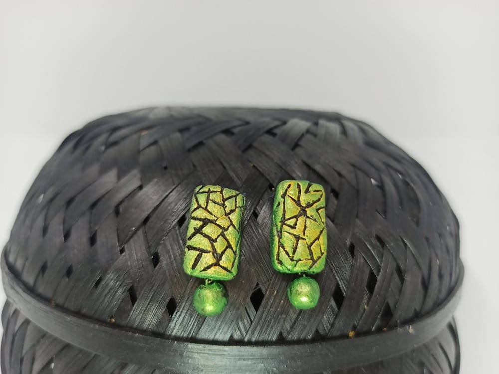 Terracotta New Glam Studs With Drops-Pearl Green