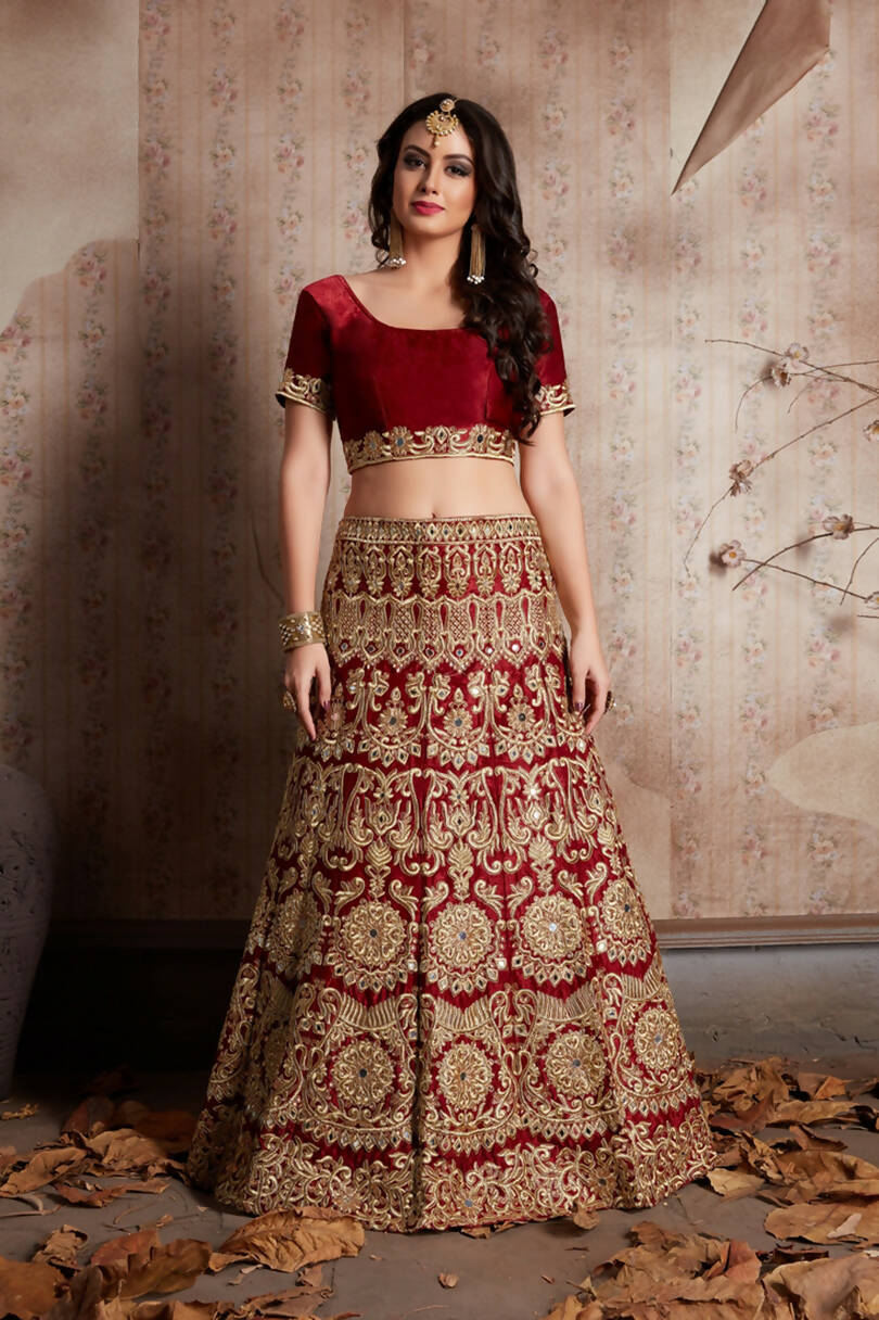 Aastha Fashion Women's Maroon Zari & Sequins Embroidery Velvet Silk Designer Lehenga Choli - Distacart