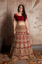 Thumbnail for Aastha Fashion Women's Maroon Zari & Sequins Embroidery Velvet Silk Designer Lehenga Choli - Distacart