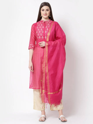 Myshka Pink Color Chanderi silk Printed Kurta With Pant Dupatta Set