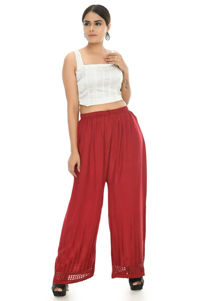 Mominos Fashion Moeza Reyon Cotton Maroon Color Cut Work Palazzo
