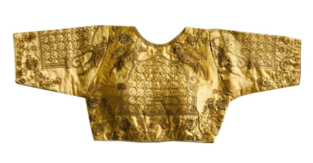 Vamika Beautiful Golden Banglori Silk Embroidery Blouse - Distacart