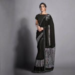 Thumbnail for Black Lycra Raw Silk Multi-Colored Sequins Embroidery, Handwork Butta Saree - Norita Eileen - Distacart