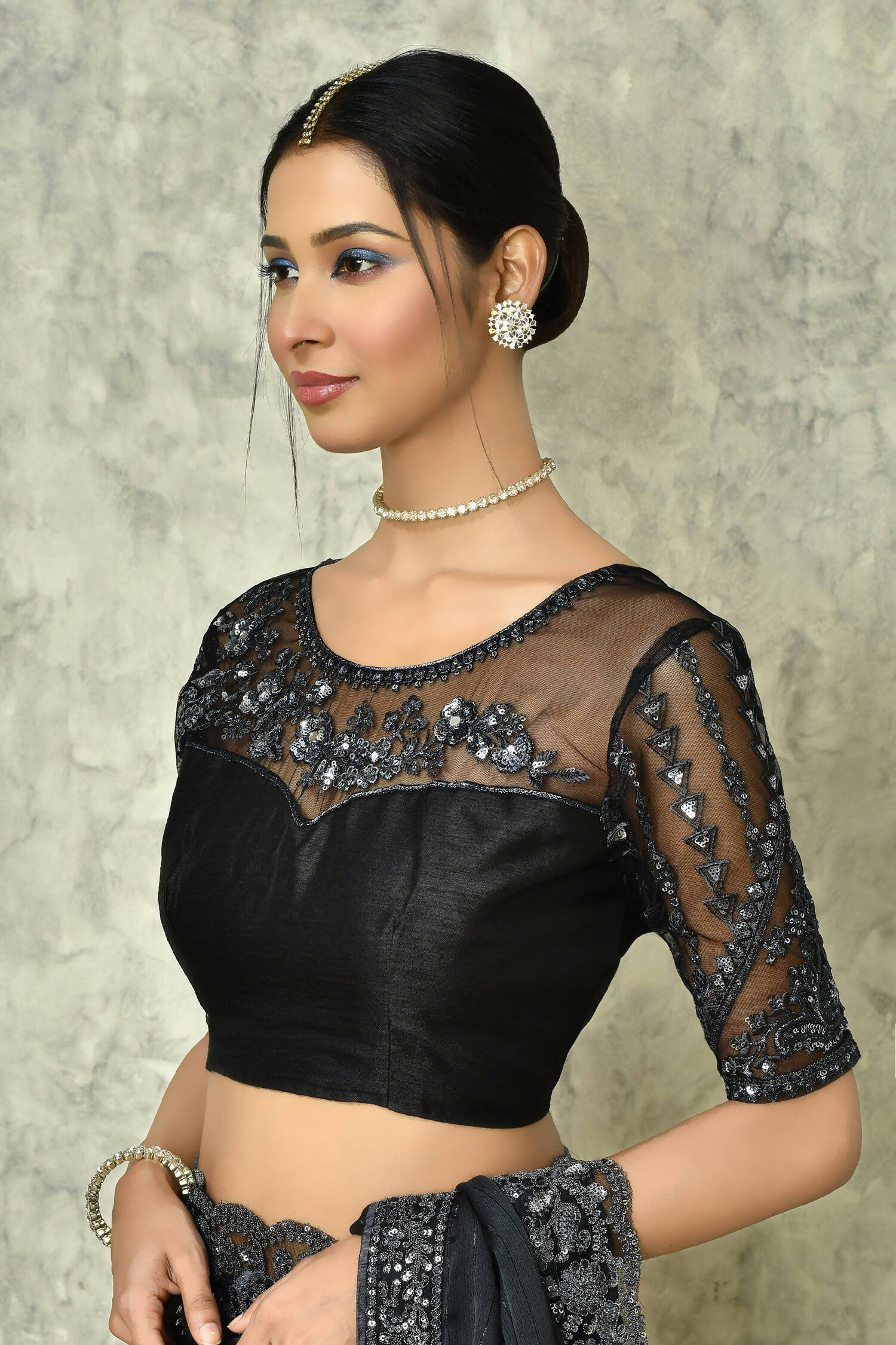 Black Silk Solid Designer Saree with Blouse - Purvi - Distacart