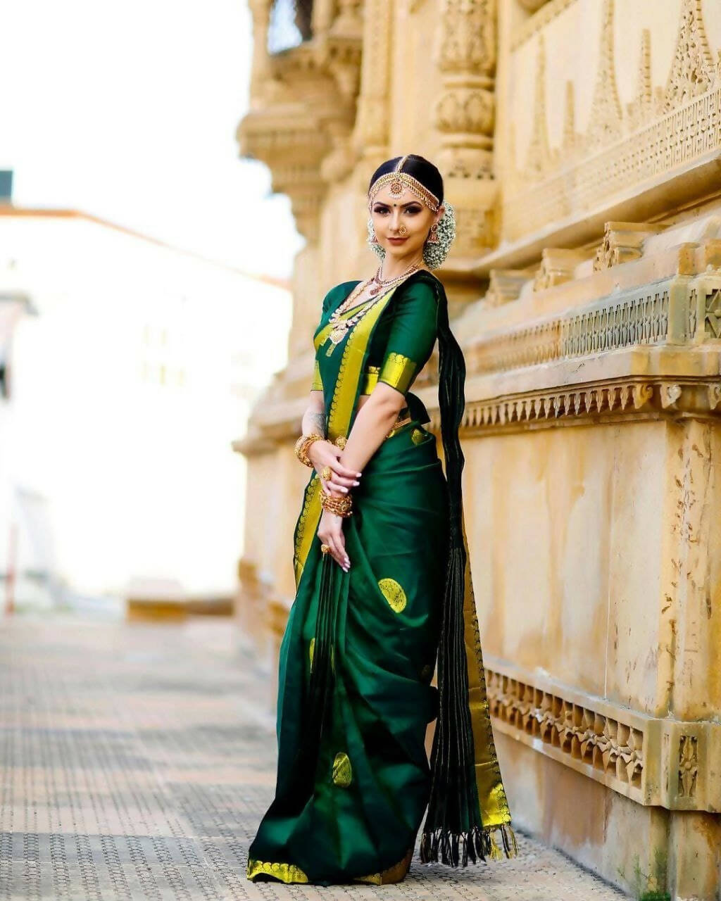 DEIANA'S Beautiful Golden Jari with New Design Soft Lichi Silk Saree - Green - Distacart