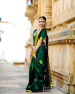 Thumbnail for DEIANA'S Beautiful Golden Jari with New Design Soft Lichi Silk Saree - Green - Distacart