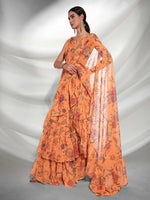 Thumbnail for Orange Georgette Floral Printed Saree With Unstitched Blouse Piece - Rajal - Distacart