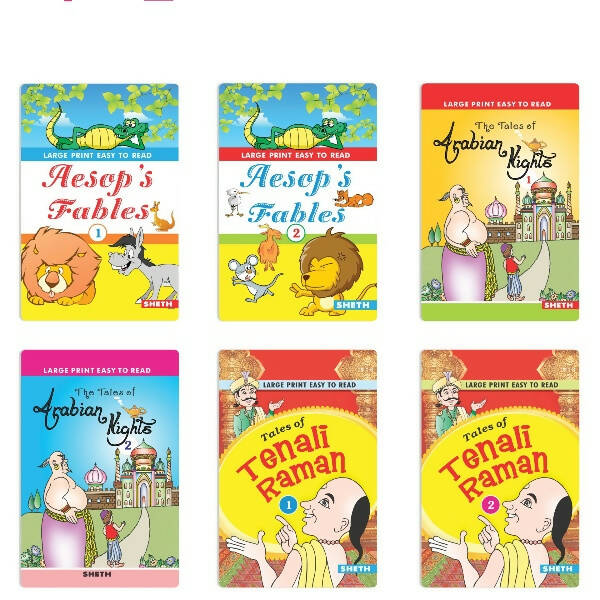 Large Print Easy to Read Aesop's Fables, Arabian Nights & Tenali Raman Classic Stories Books Set of 6| Ages 6 - 12 Year - Distacart