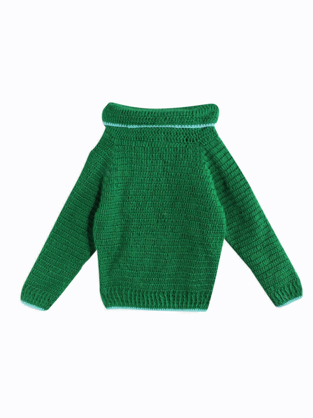 Chutput Kids Woollen Hand Knitted Full Sleeves Kangaroo Detail Cardigan - Green - Distacart