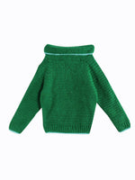 Thumbnail for Chutput Kids Woollen Hand Knitted Full Sleeves Kangaroo Detail Cardigan - Green - Distacart