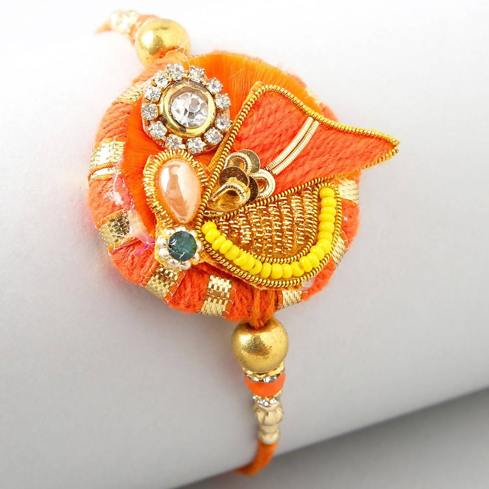 Festive Zardosi Rakhi & Cadbury Fruit N Nut Chocolates - Distacart