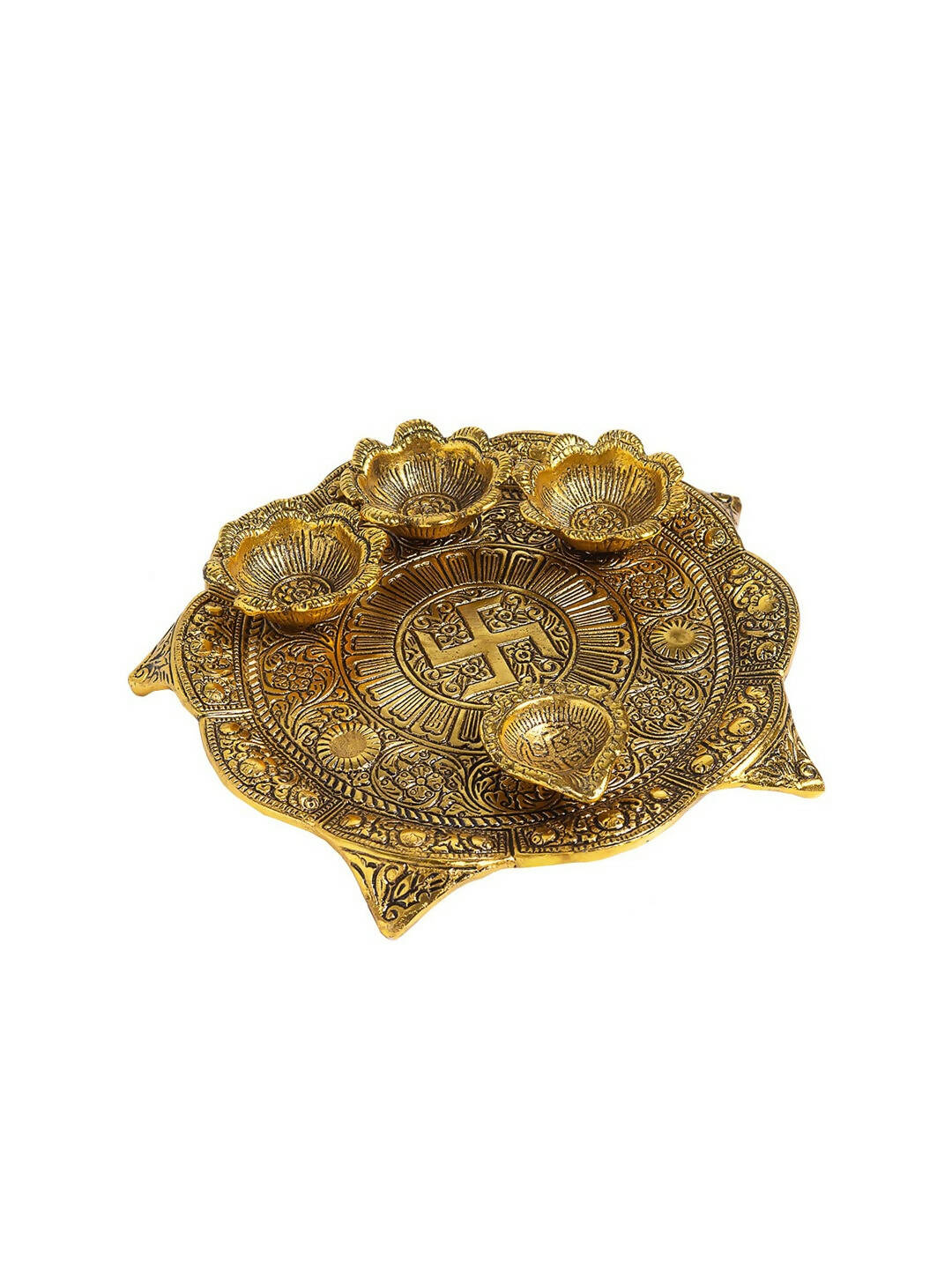 Golden Peacock Gold Toned Metallic Pooja Thali - Distacart