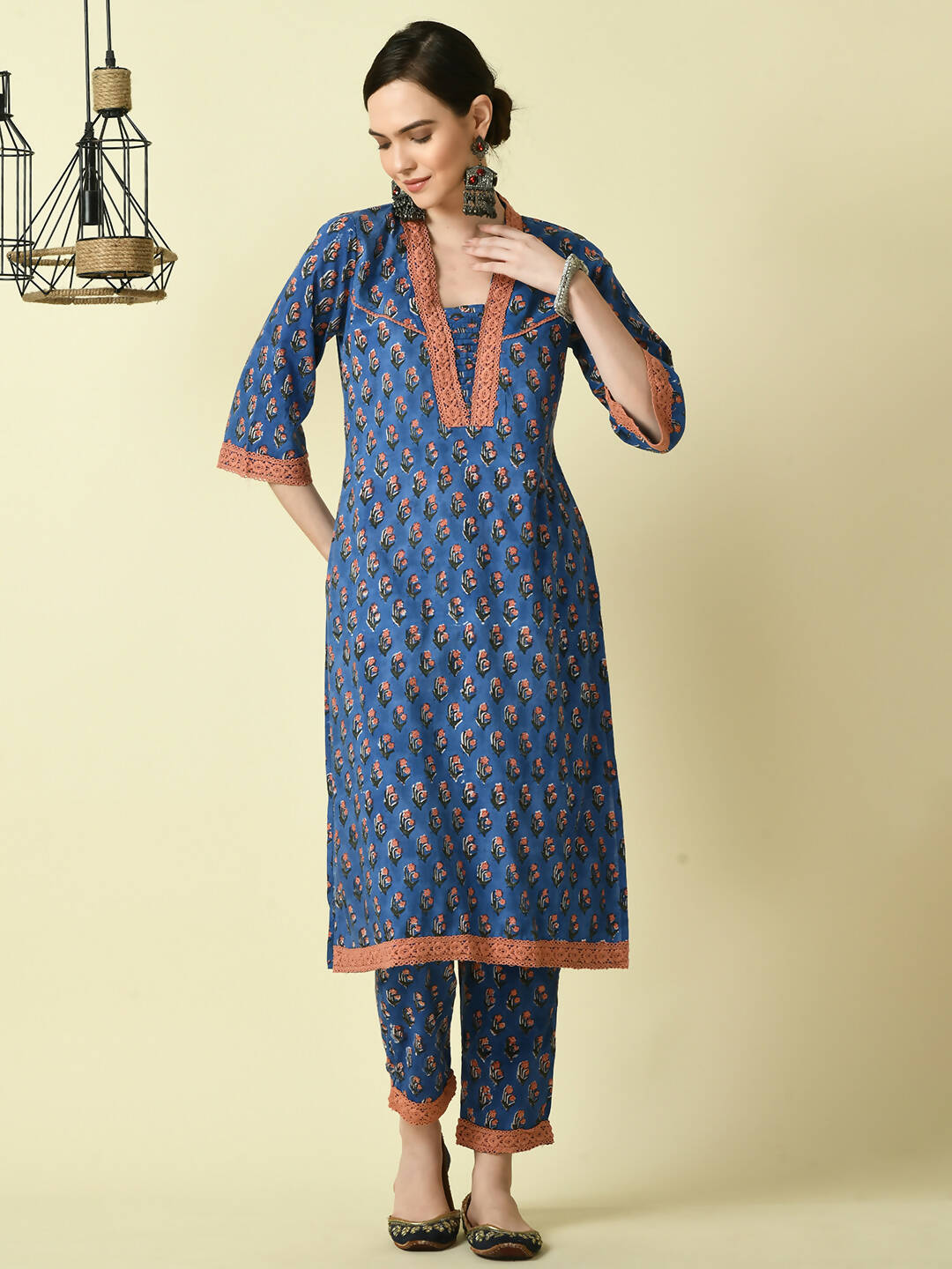 Myshka Women's Blue Straight Printed Kurta - Distacart