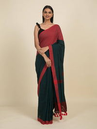 Thumbnail for Suta Green Red Colourblocked Pure Cotton Saree - Distacart