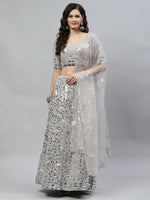 Thumbnail for Grey Georgette Paper Mirror Embroidery Work Lehenga Choli with Dupatta - Jivika - Distacart