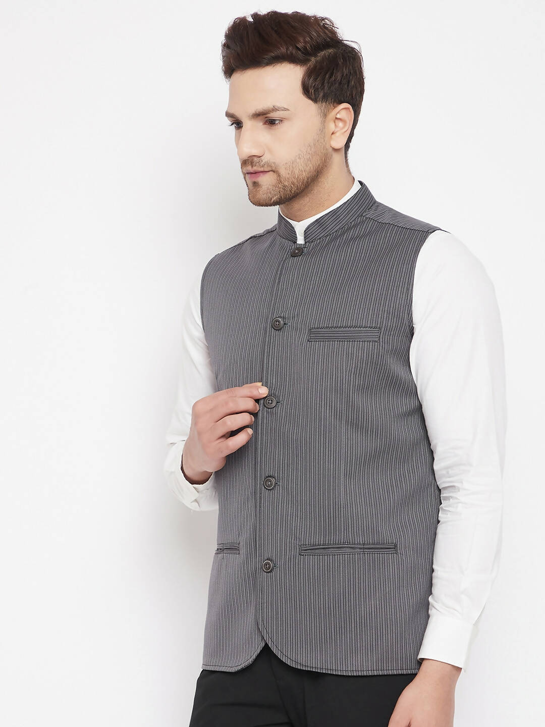 Even Apparels Grey Merino Men Woven Nehru Jacket BF708 - Distacart